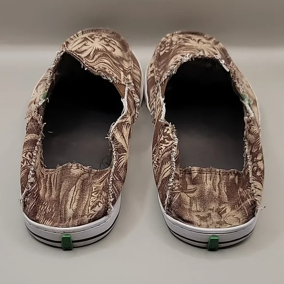 SANUK Sidewalk Surfers Shoes Men's Sz 9 Brown Frayed Palms Canvas Slip-On Beachy - Picture 3 of 10